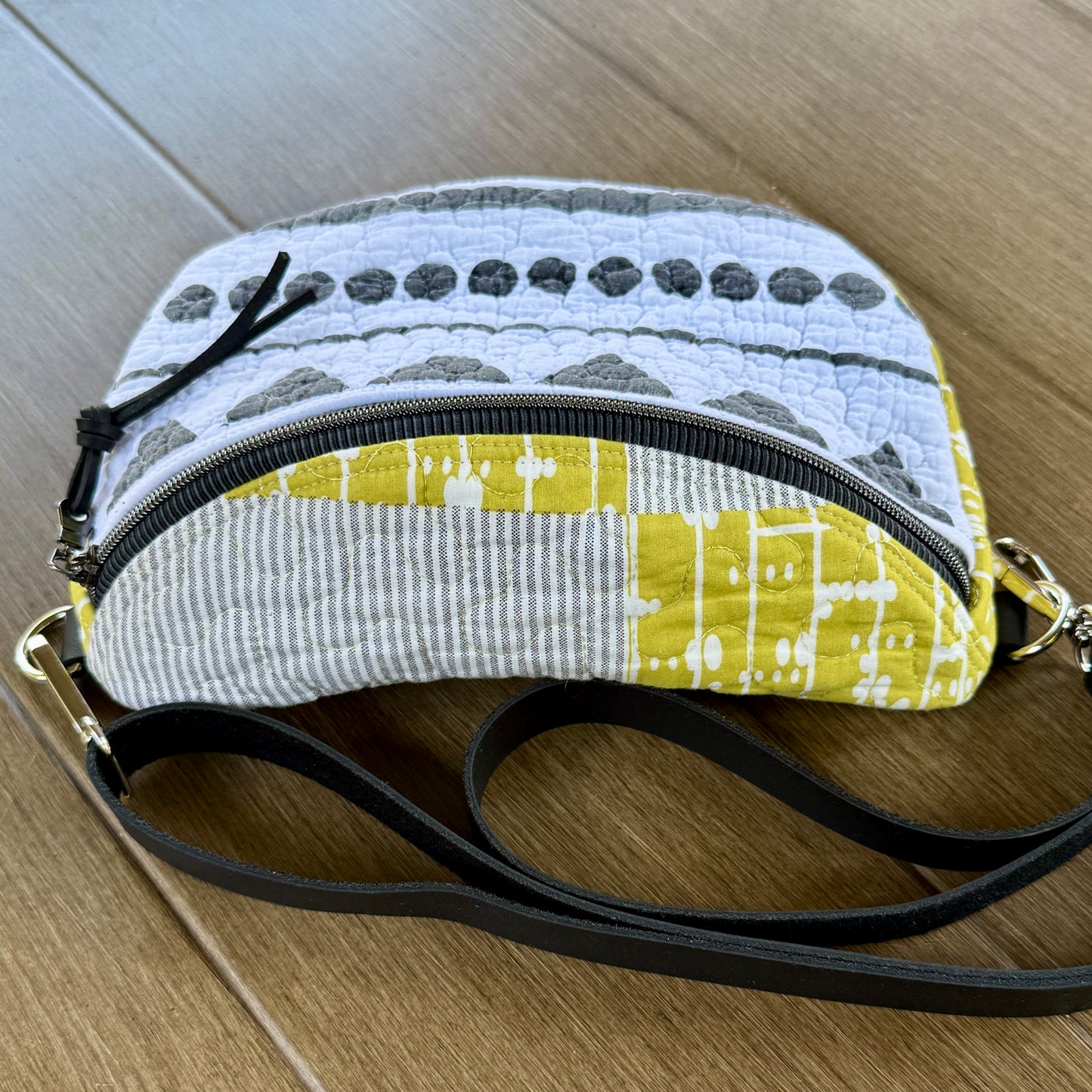 Upcycled Quilt Bag - Black & White & Chartreuse