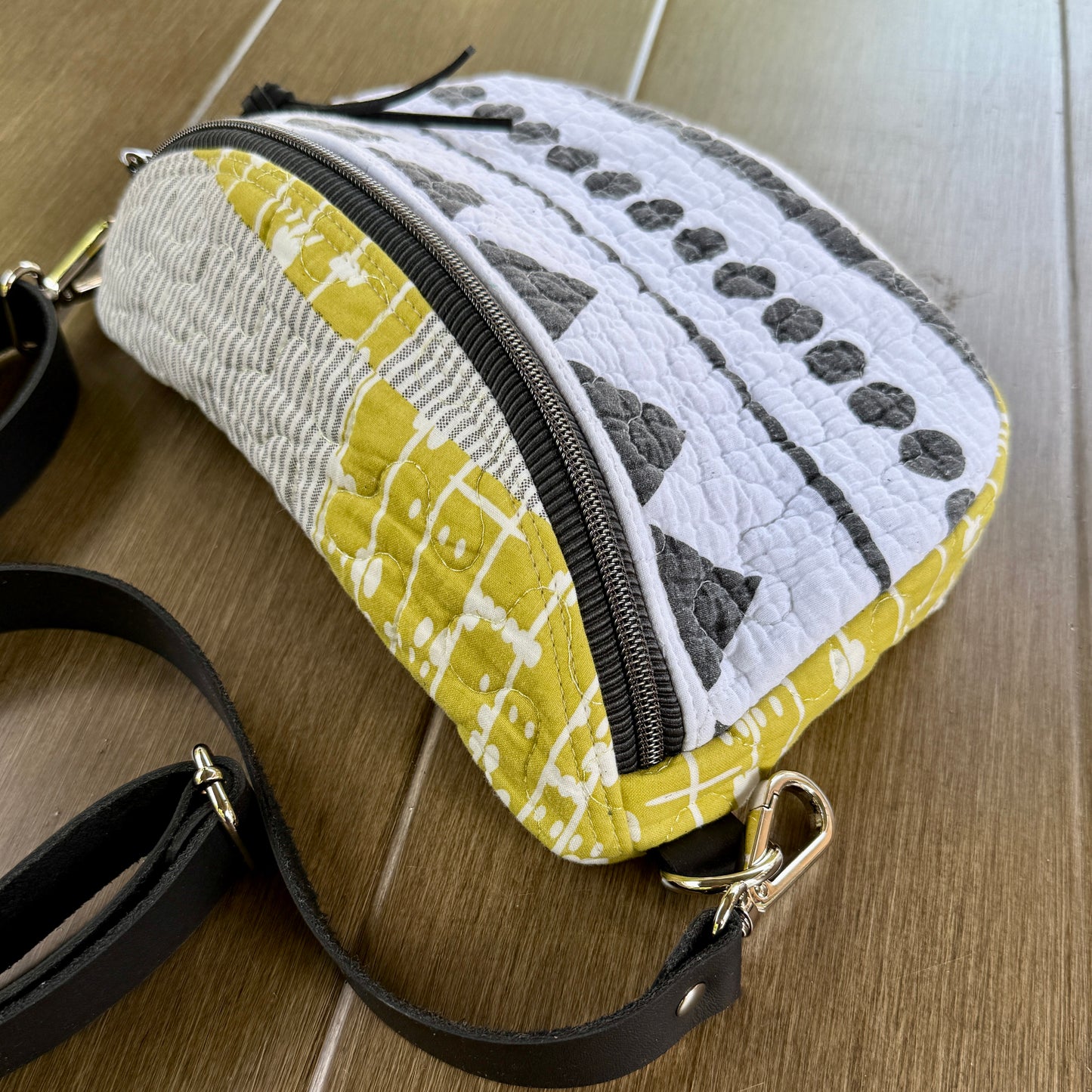 Upcycled Quilt Bag - Black & White & Chartreuse
