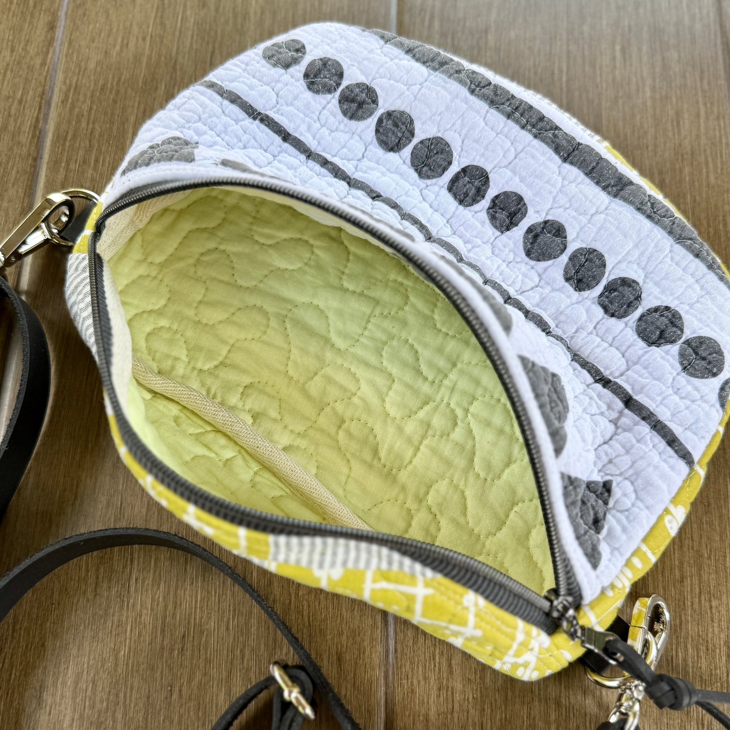 Upcycled Quilt Bag - Black & White & Chartreuse