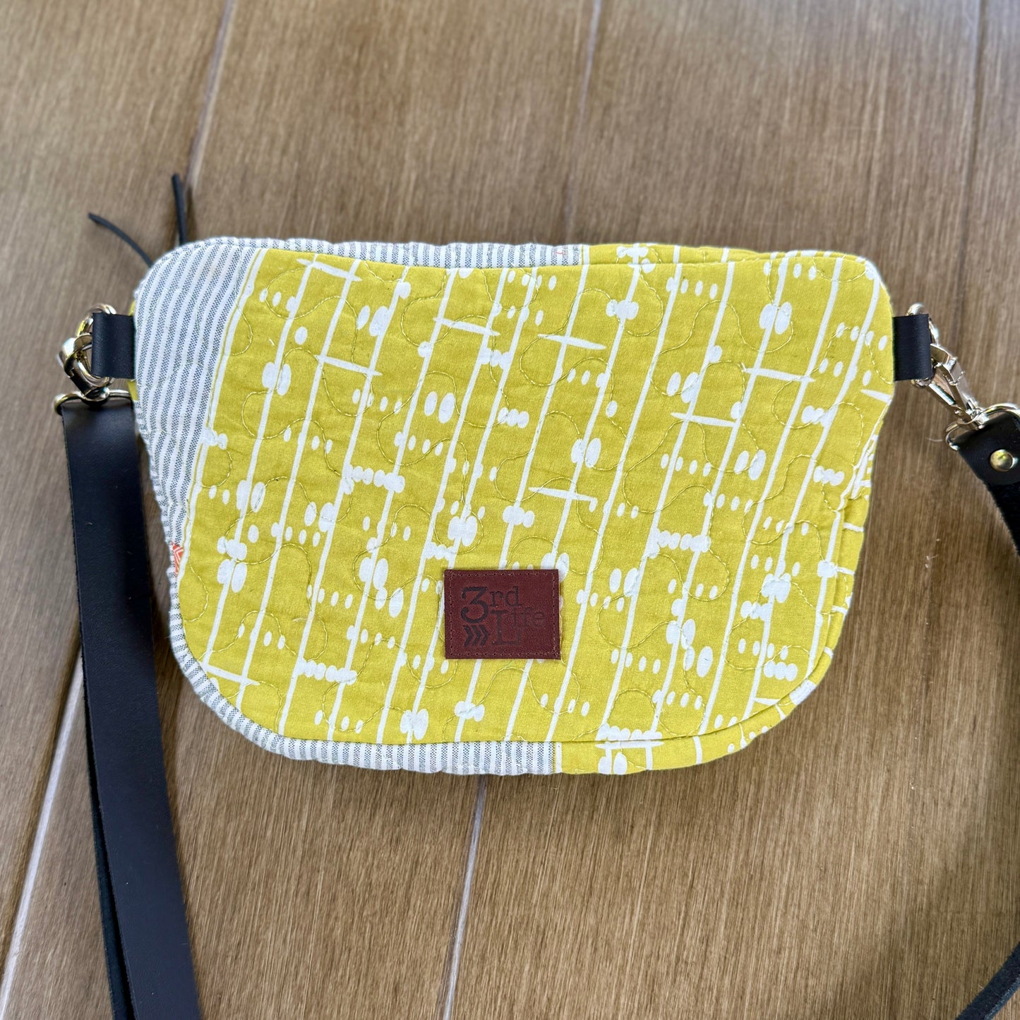 Upcycled Quilt Bag - Black & White & Chartreuse