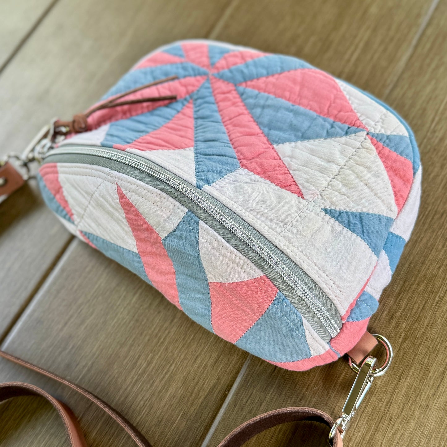 Upcycled Quilt Bag - Pink & Blue Star