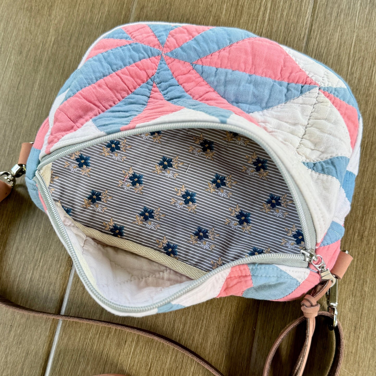 Upcycled Quilt Bag - Pink & Blue Star