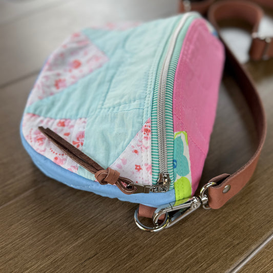 Upcycled Quilt Bag - Pink & Light Teal Star with Bunny & Chick Interior