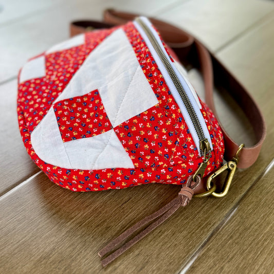 Upcycled Quilt Bag - Red & White Patch #1