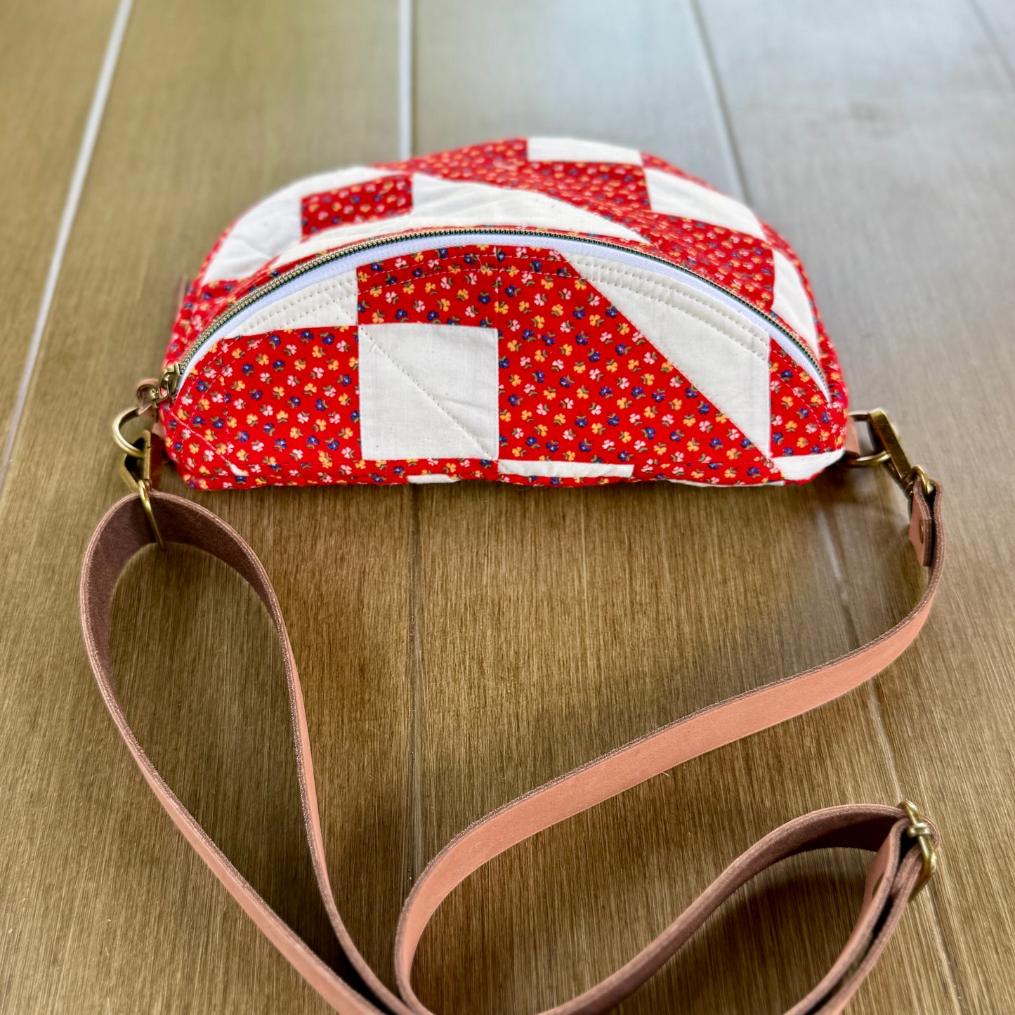 Upcycled Quilt Bag - Red & White Patch #1