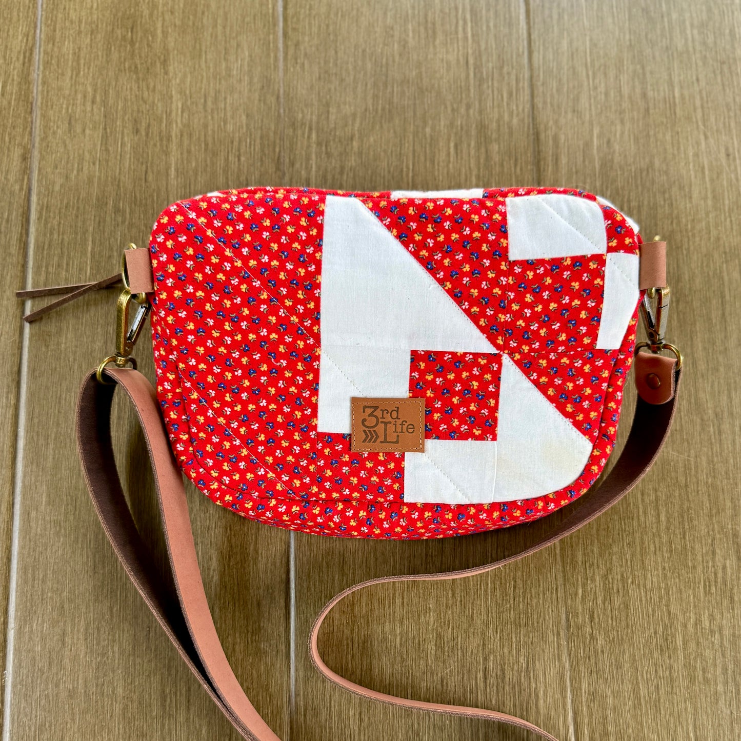 Upcycled Quilt Bag - Red & White Patch #1