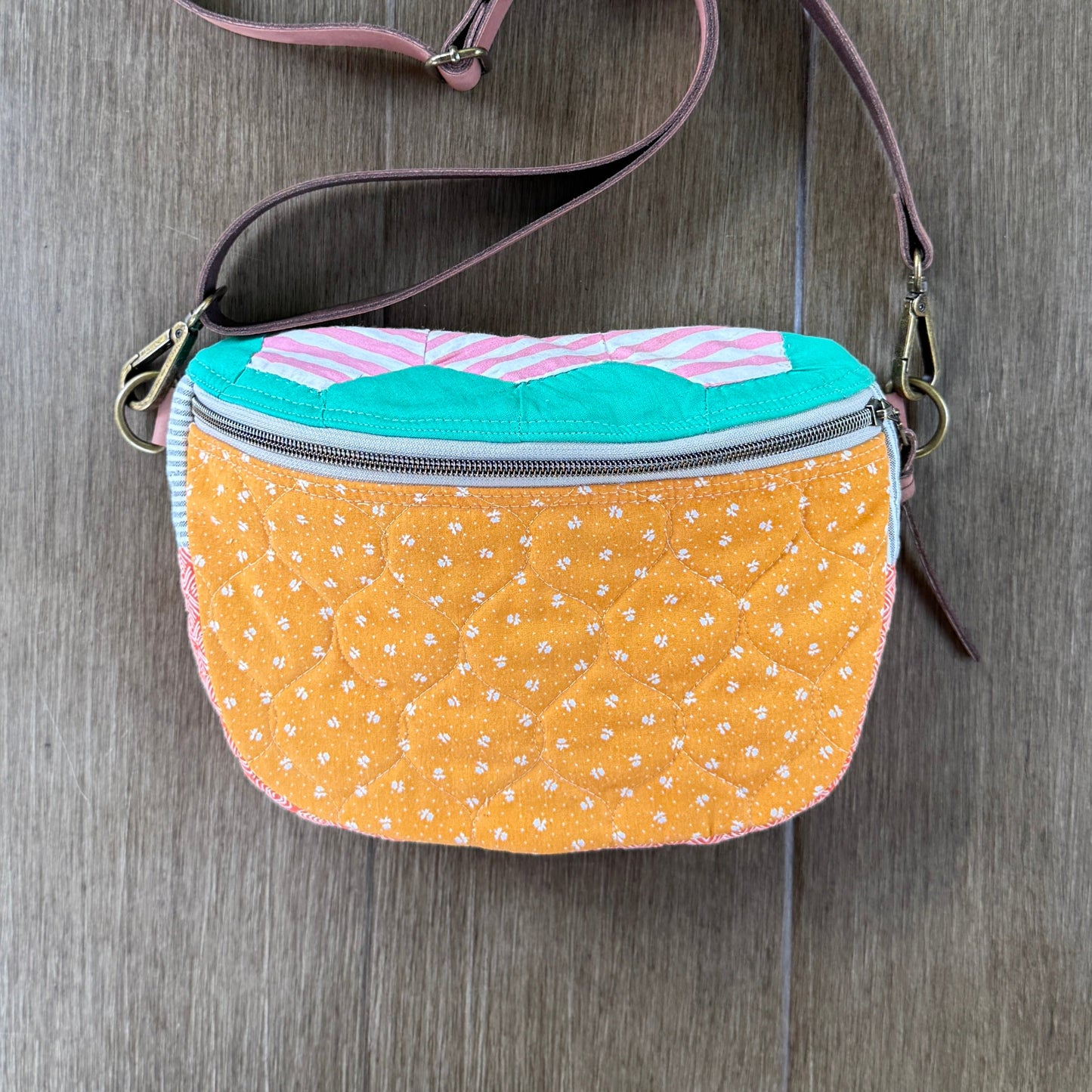 Upcycled Quilt Bag - Orange Acorn #1