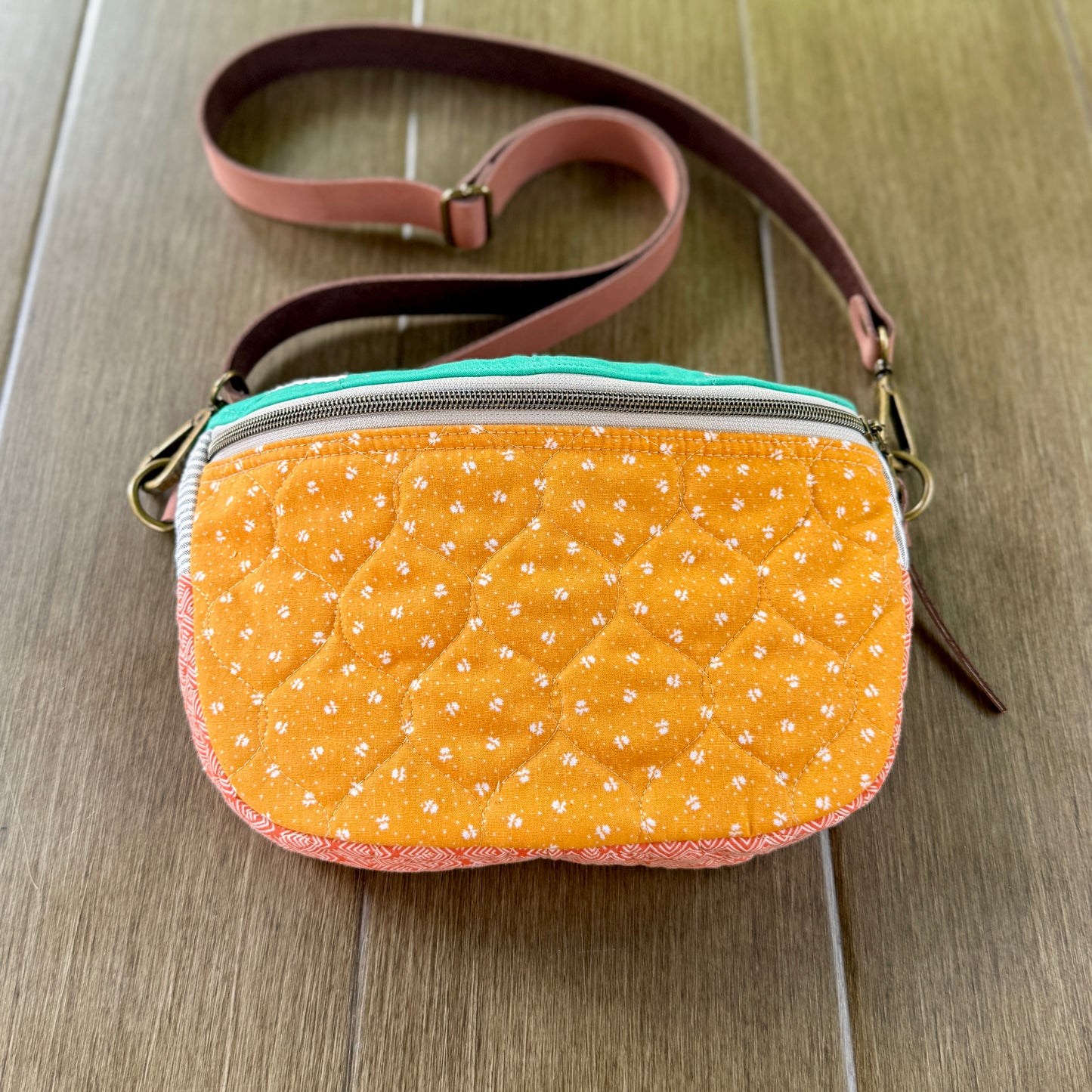 Upcycled Quilt Bag - Orange Acorn #1