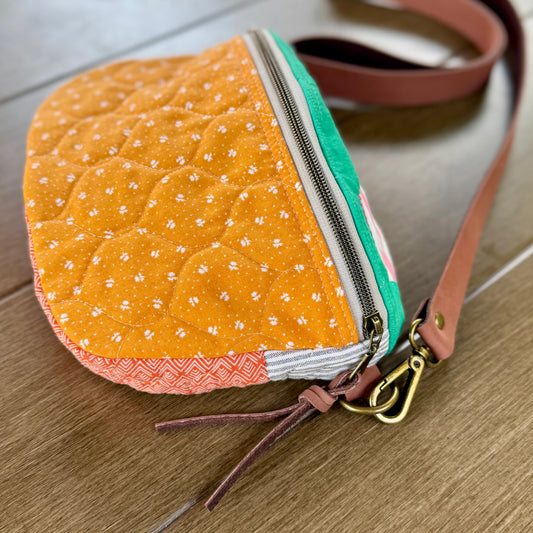Upcycled Quilt Bag - Orange Acorn #1