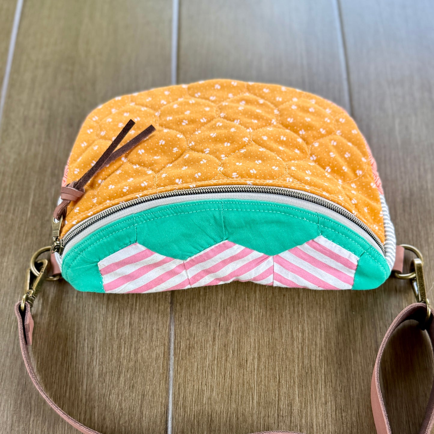 Upcycled Quilt Bag - Orange Acorn #1