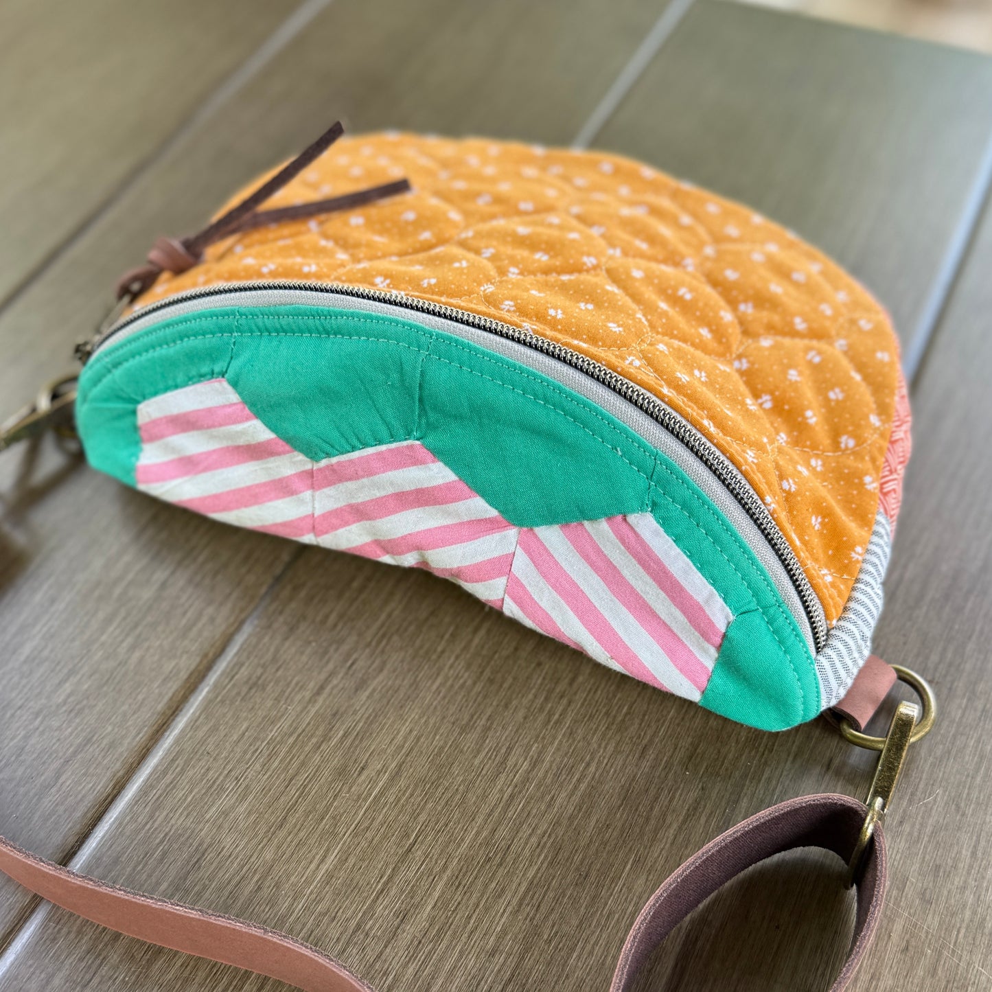 Upcycled Quilt Bag - Orange Acorn #1