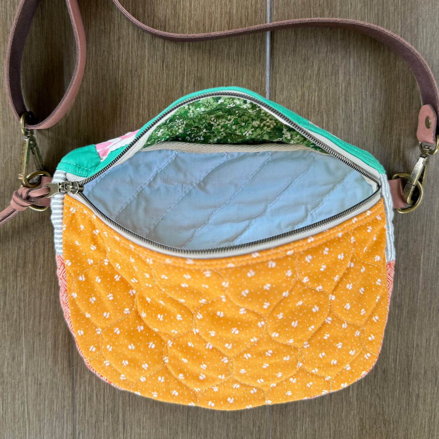 Upcycled Quilt Bag - Orange Acorn #1