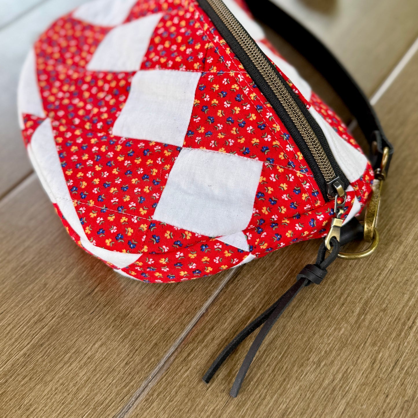 Upcycled Quilt Bag - Red & White Patch #2