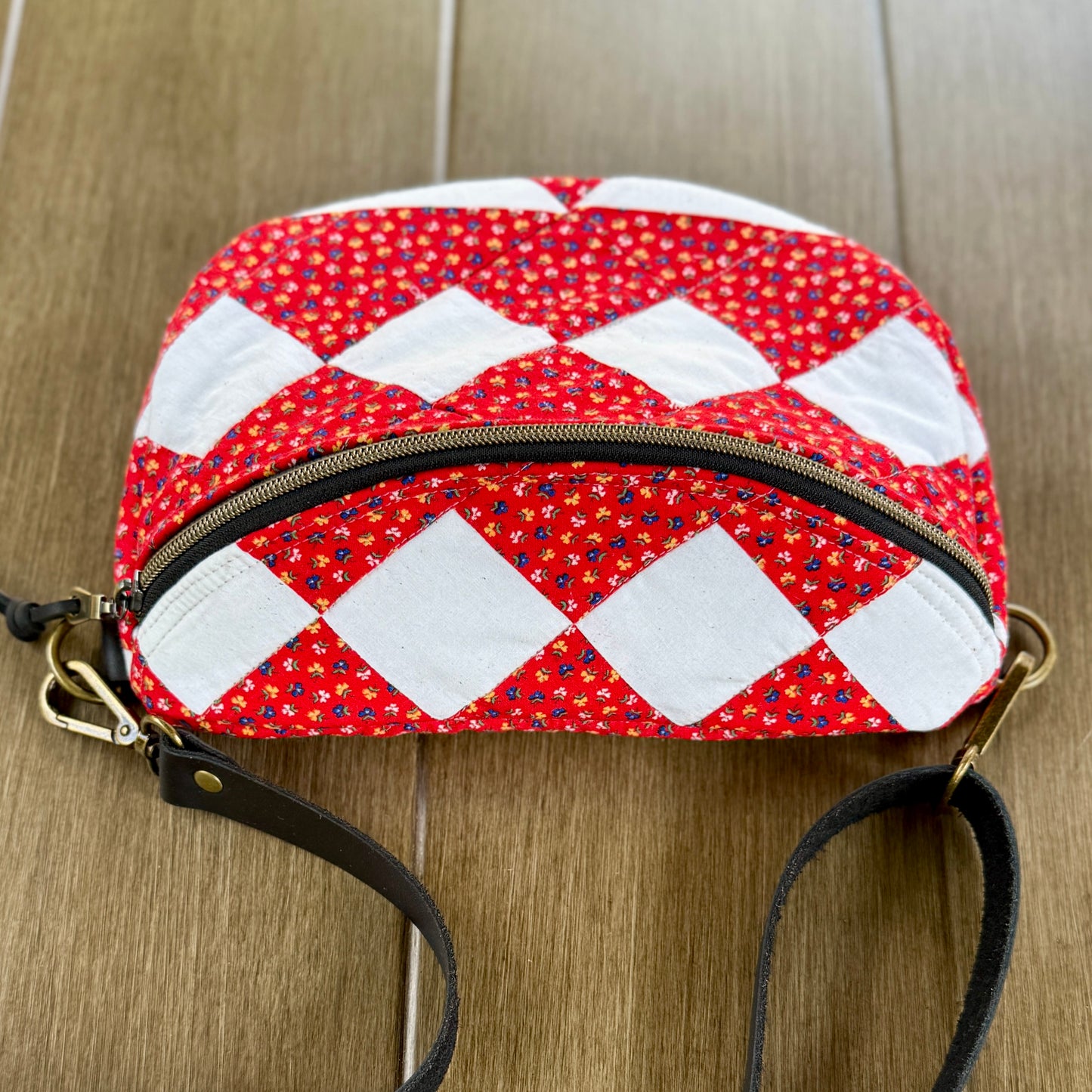 Upcycled Quilt Bag - Red & White Patch #2