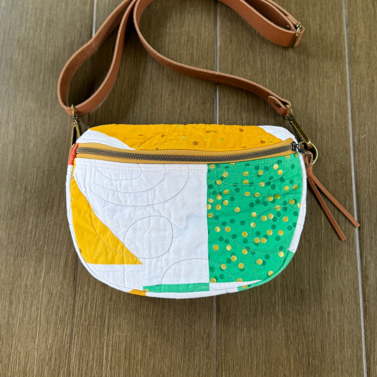 Upcycled Quilt Bag - Golden Dots