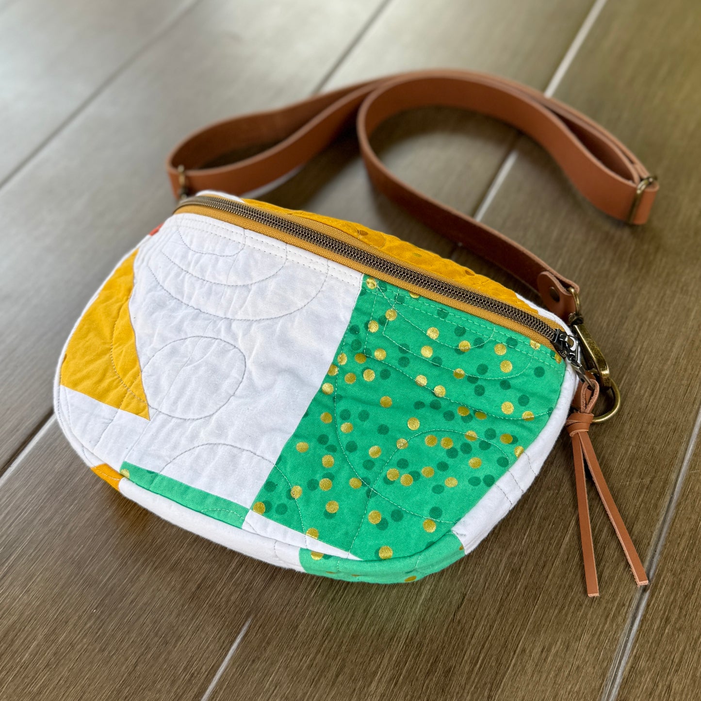 Upcycled Quilt Bag - Golden Dots