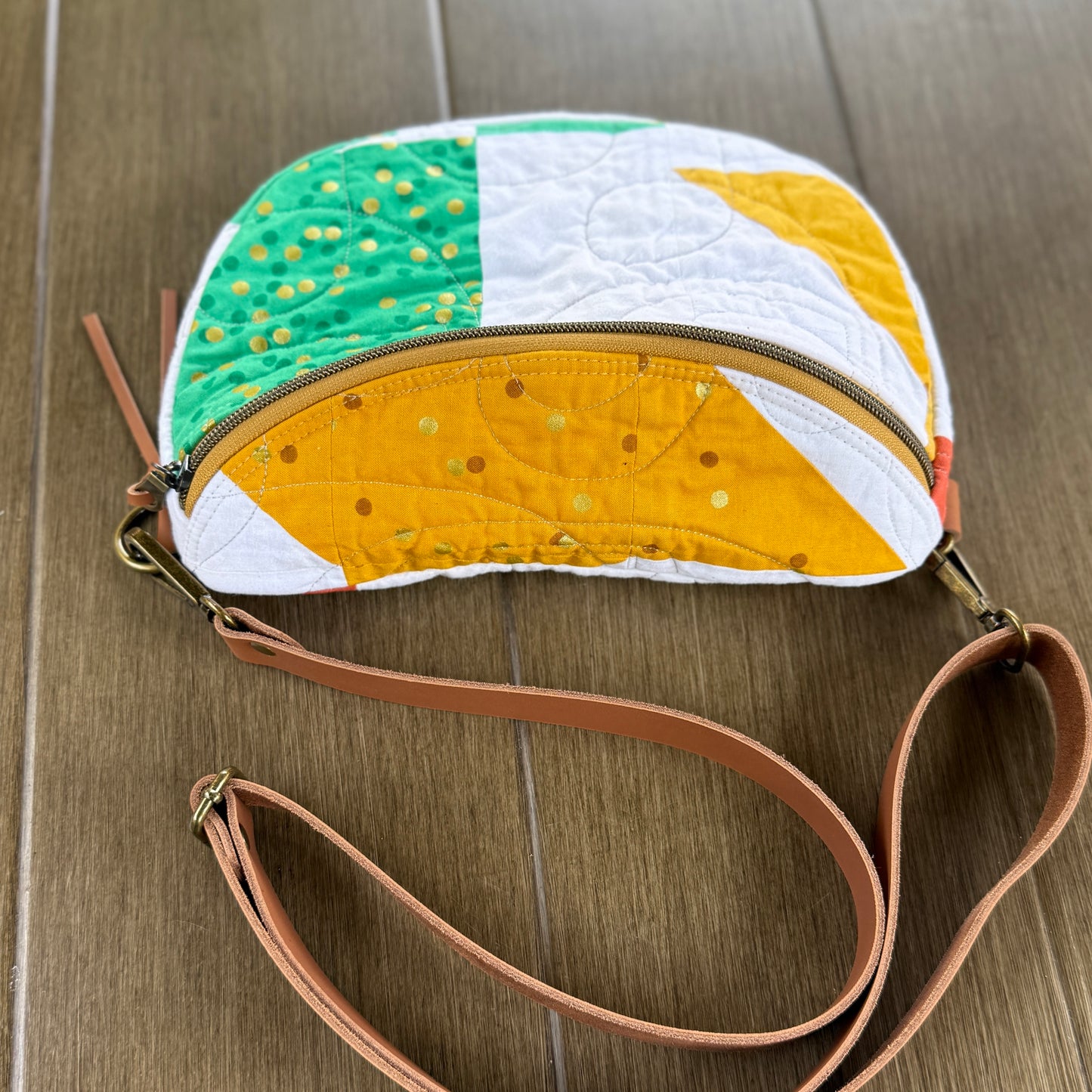 Upcycled Quilt Bag - Golden Dots