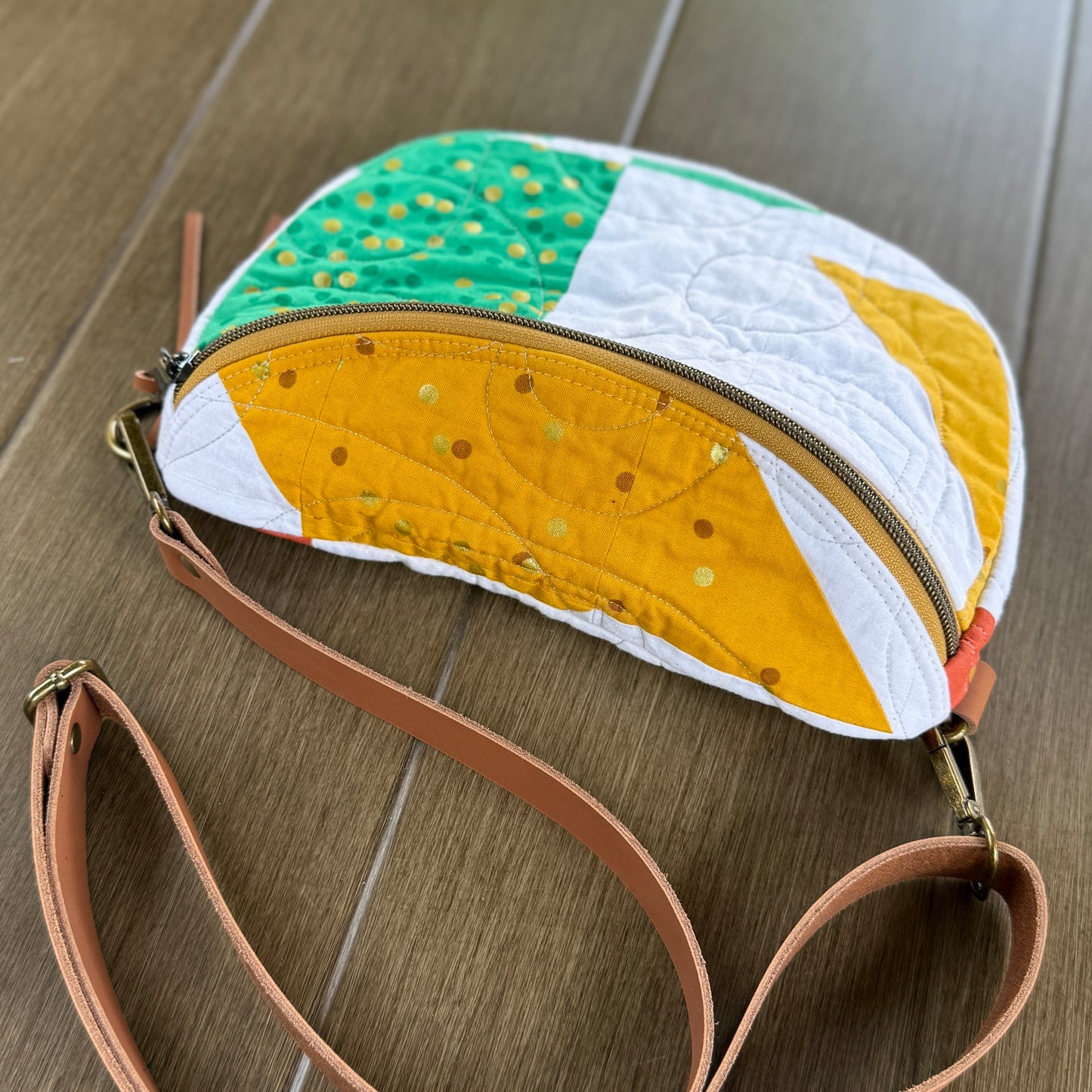 Upcycled Quilt Bag - Golden Dots