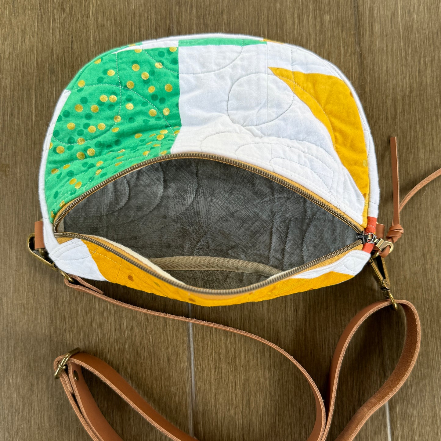 Upcycled Quilt Bag - Golden Dots