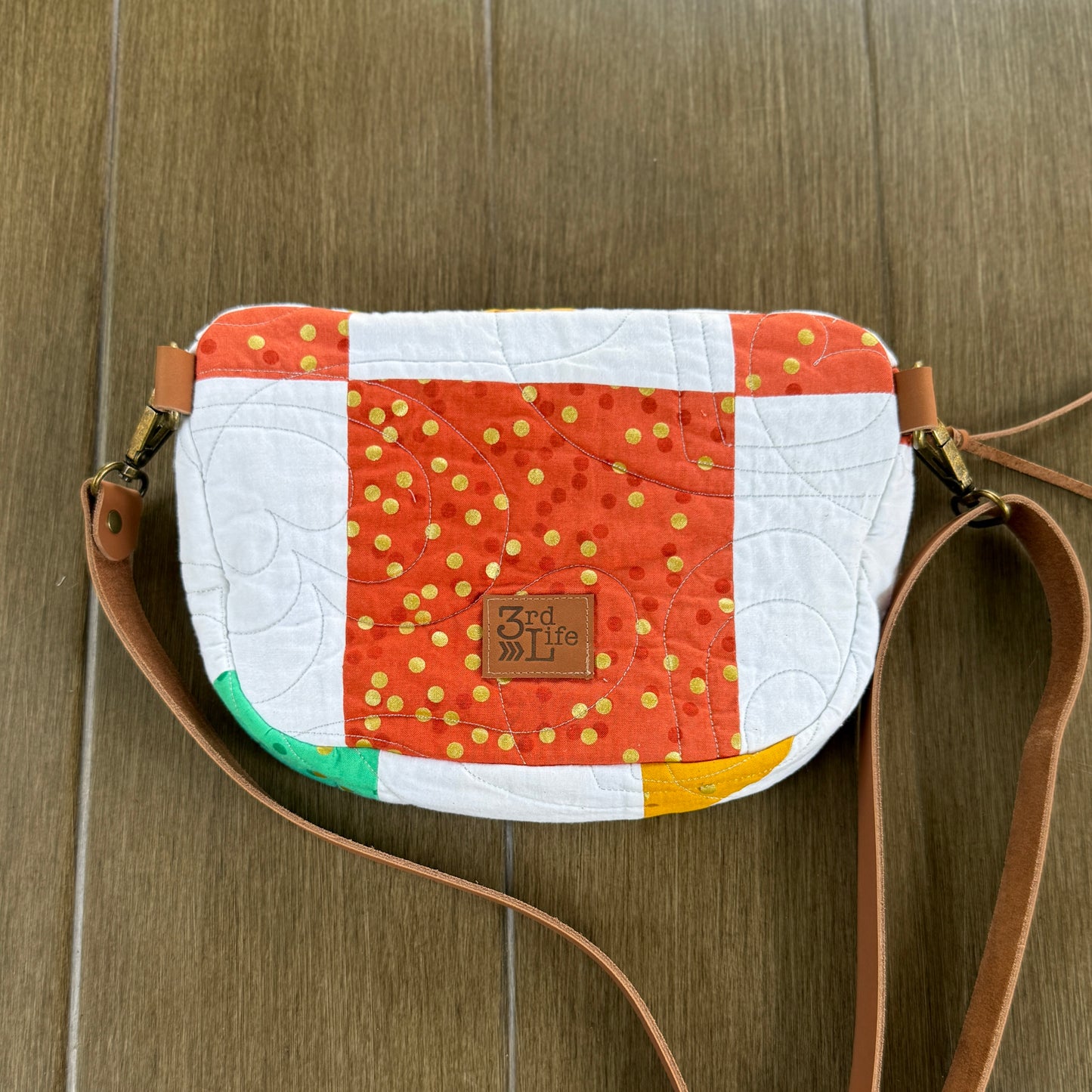 Upcycled Quilt Bag - Golden Dots