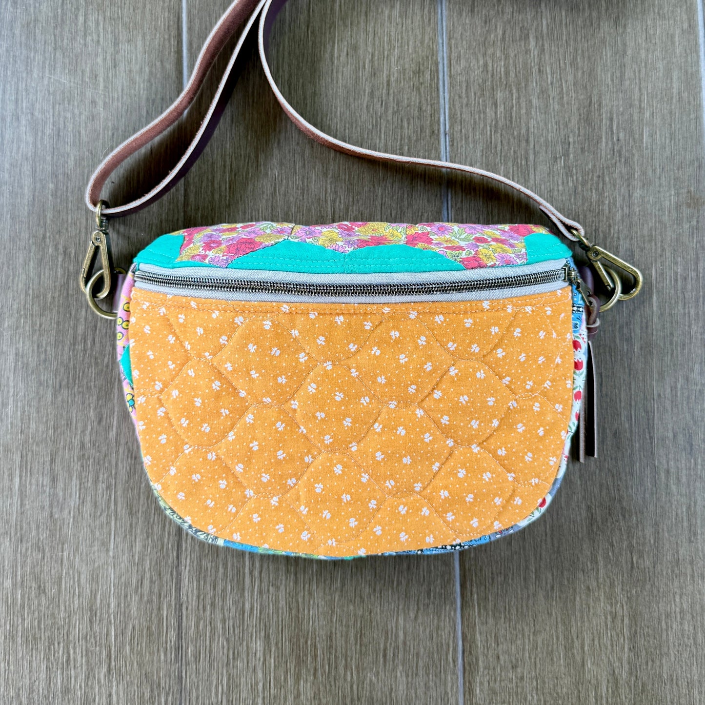 Upcycled Quilt Bag - Orange Acorn #2