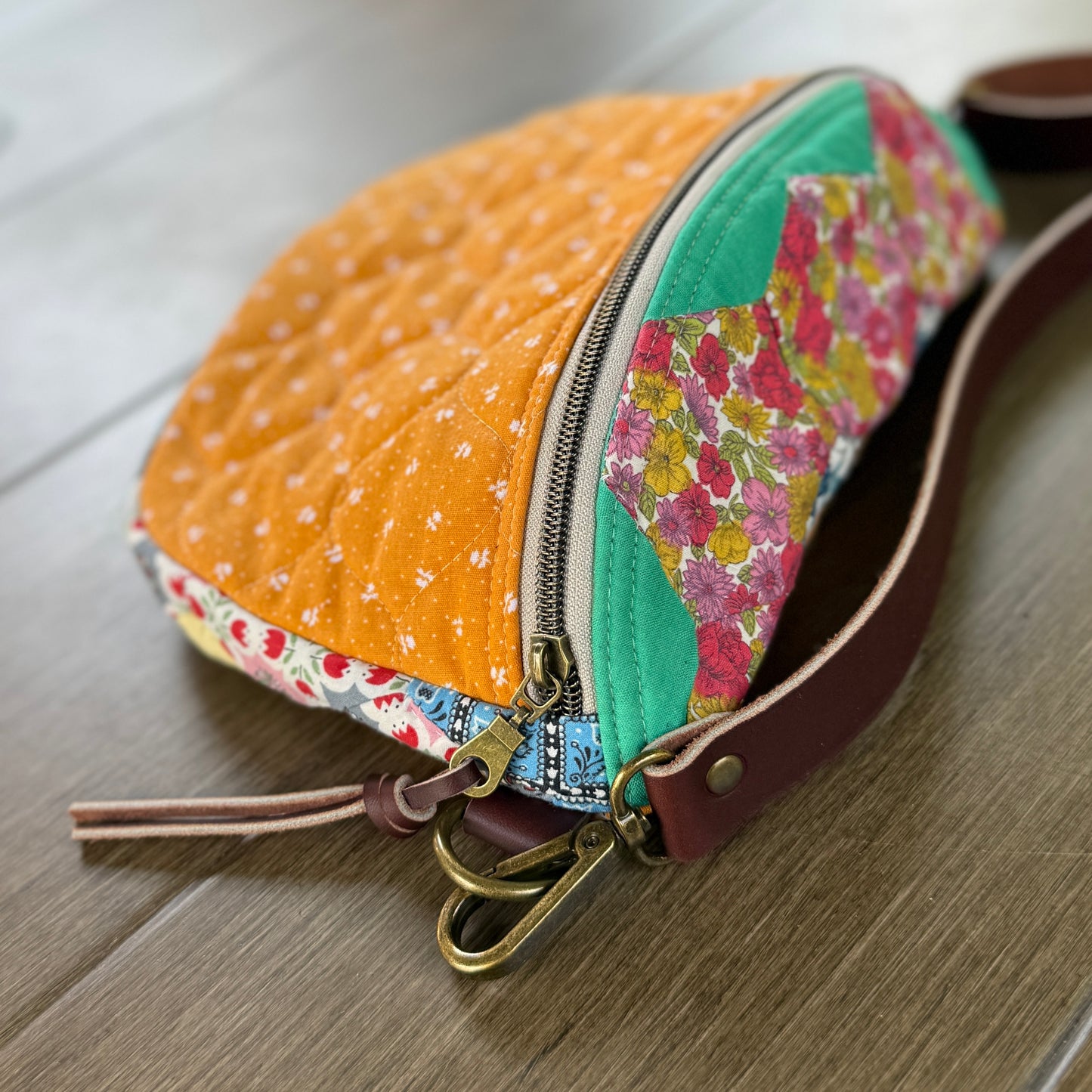 Upcycled Quilt Bag - Orange Acorn #2