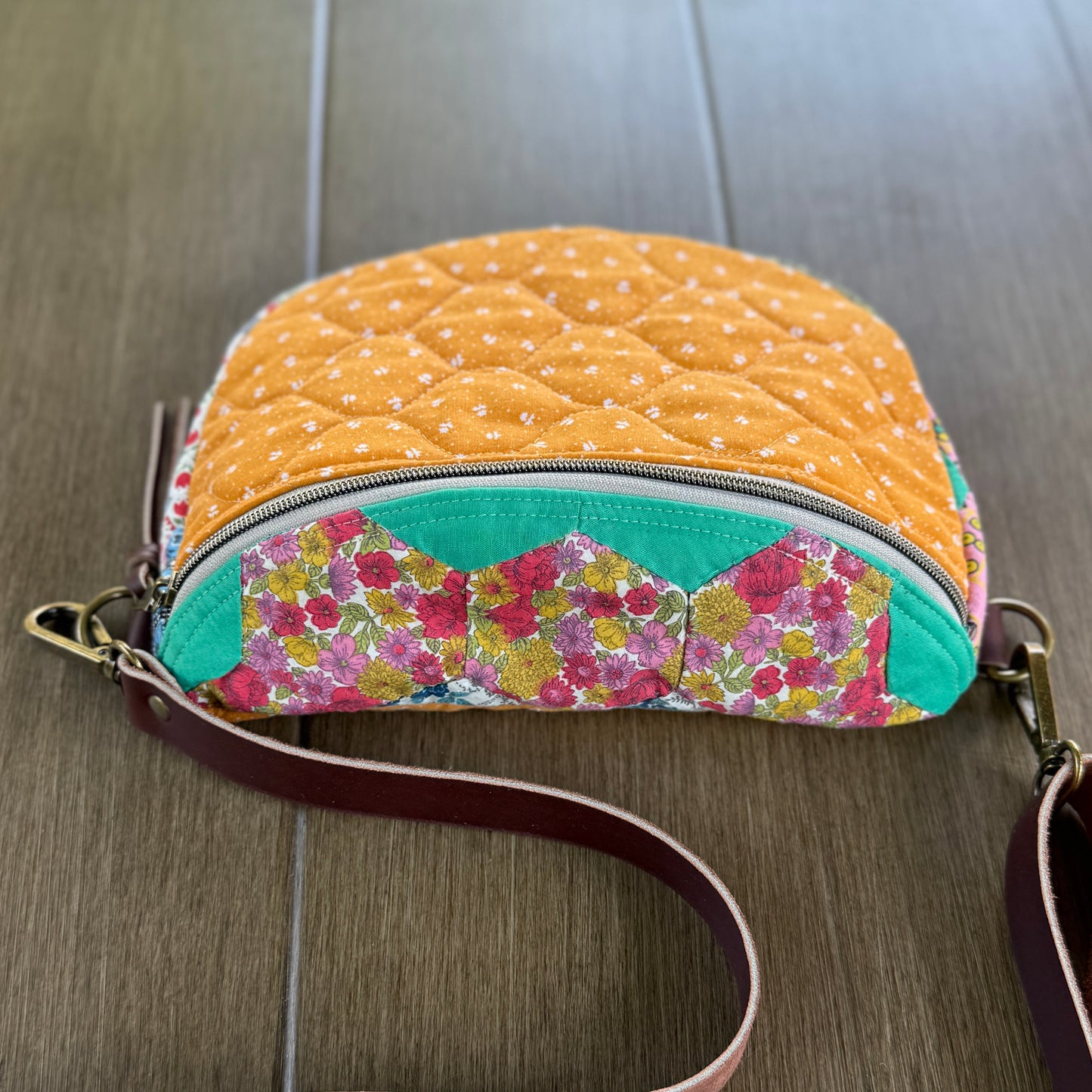 Upcycled Quilt Bag - Orange Acorn #2