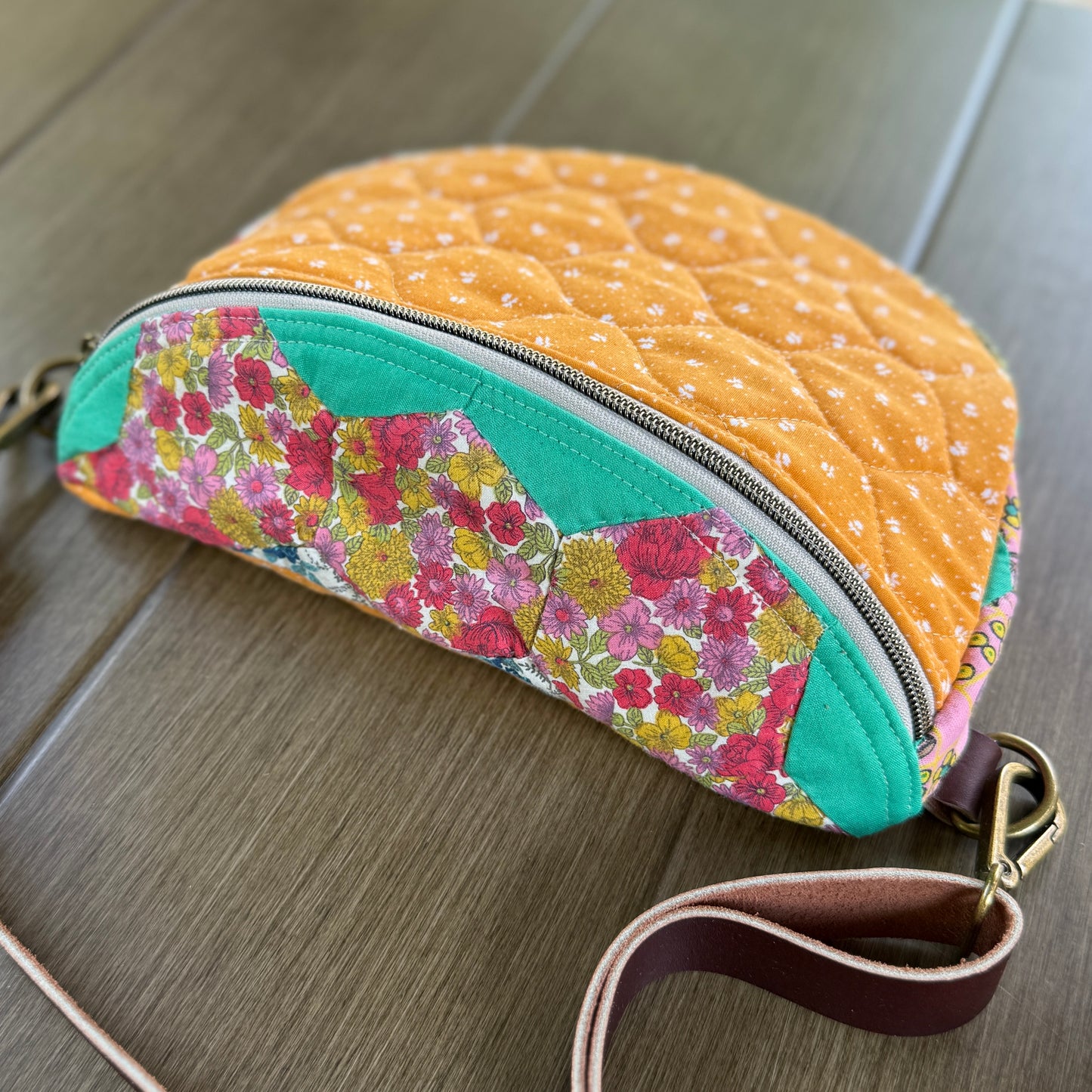 Upcycled Quilt Bag - Orange Acorn #2