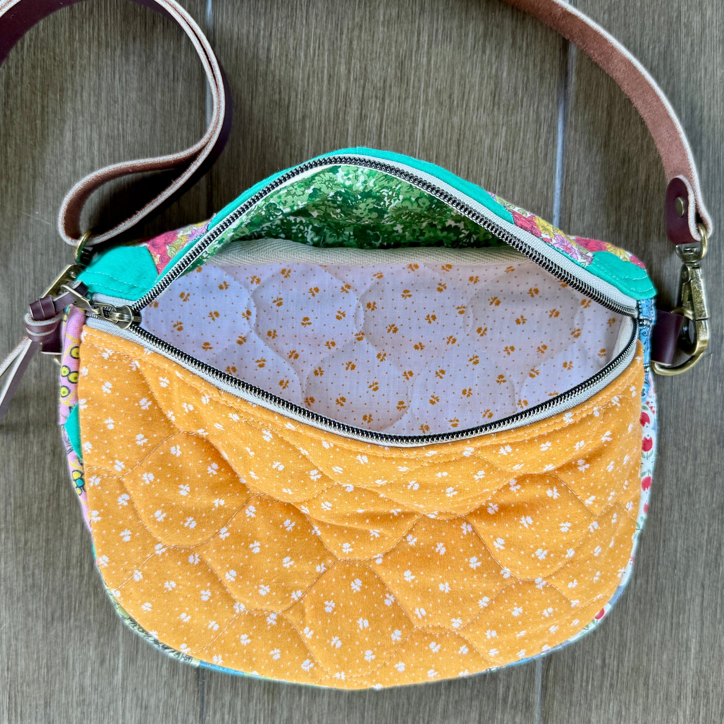 Upcycled Quilt Bag - Orange Acorn #2