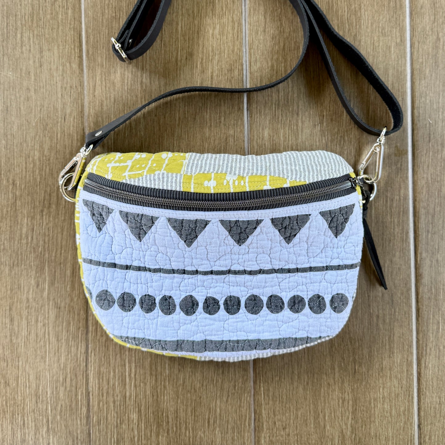 Upcycled Quilt Bag - Black & White & Chartreuse