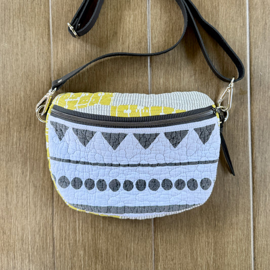 Upcycled Quilt Bag - Black & White & Chartreuse
